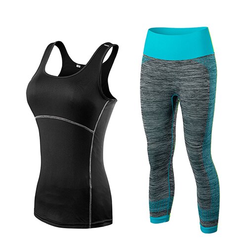 Vêtements de fitness Stripe Sans manches Tennis Yoga Gilet + Pantalon de course, Jogging Serré. Vêtements d'entraînement pour femmes.