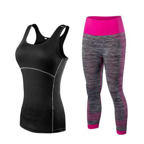 Vêtements de fitness Stripe Sans manches Tennis Yoga Gilet + Pantalon de course, Jogging Serré. Vêtements d'entraînement pour femmes.