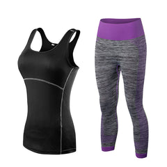 Vêtements de fitness Stripe Sans manches Tennis Yoga Gilet + Pantalon de course, Jogging Serré. Vêtements d'entraînement pour femmes.