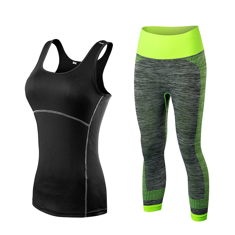 Vêtements de fitness Stripe Sans manches Tennis Yoga Gilet + Pantalon de course, Jogging Serré. Vêtements d'entraînement pour femmes.