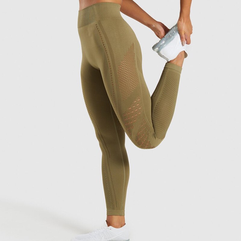 2020 taille haute femmes œillet sans couture. Collants en tricot leggings de yoga sans couture contrôle du ventre, fitness, gym leggings pantalon d'entraînement sportif.